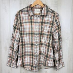 Madewell Women’s Men’s Perfect Fit Long Sleeve Flannel Plaid Shirt Khaki Large